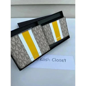 Michael kors Men Wallet Card Case Gift box set Butter